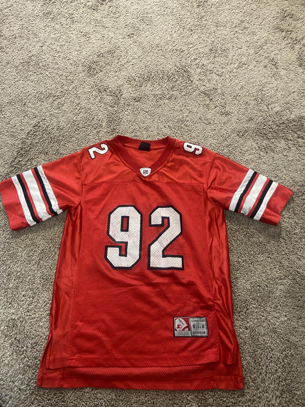 Starter Jersey Shirt Youth Medium Red 92 Football Mesh V Neck Athletic